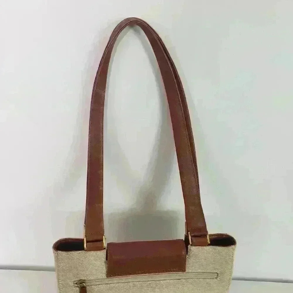 Derek Alexander cream canvas and brown leather shoulder bag - Picture 6 of 9